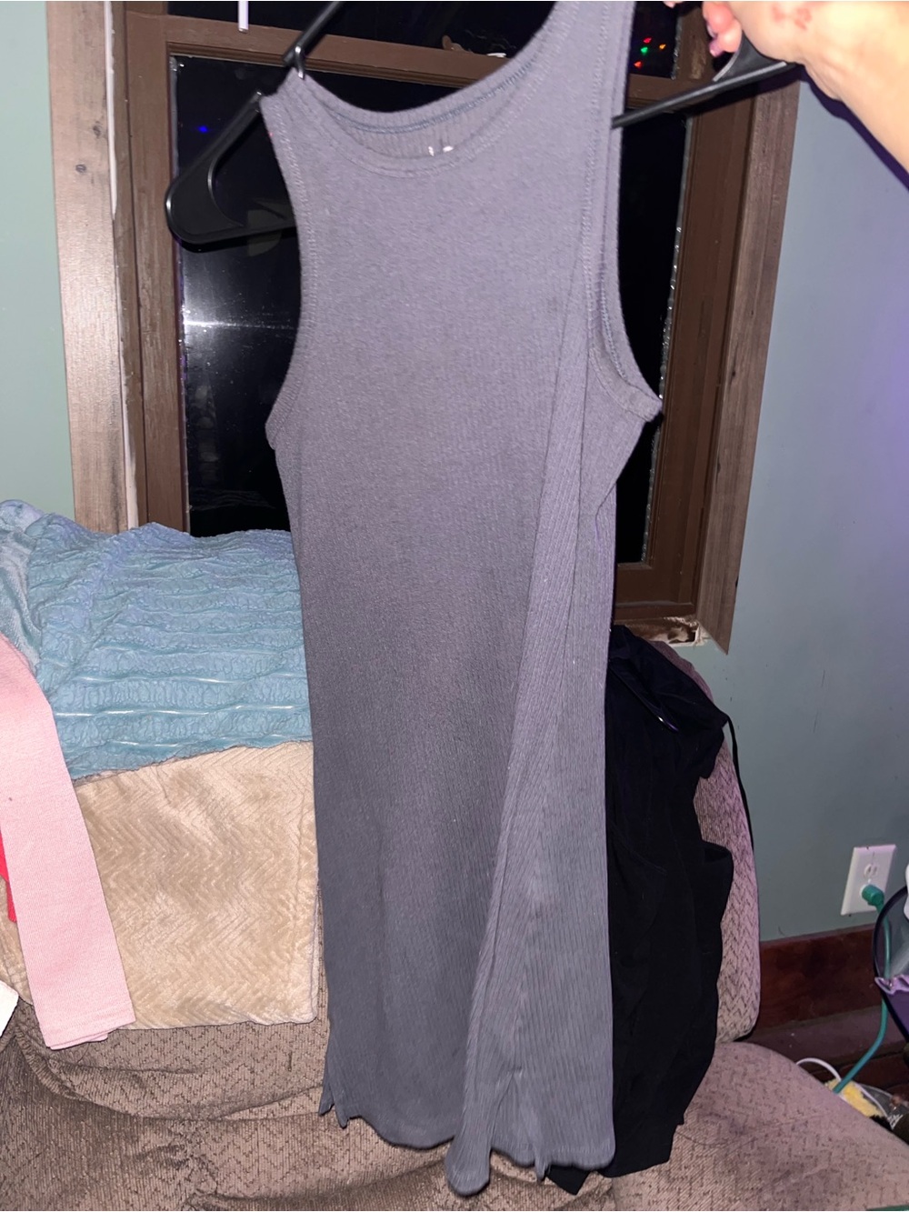 Sleeveless Ribbed Tank Dress - Charcoal Gray